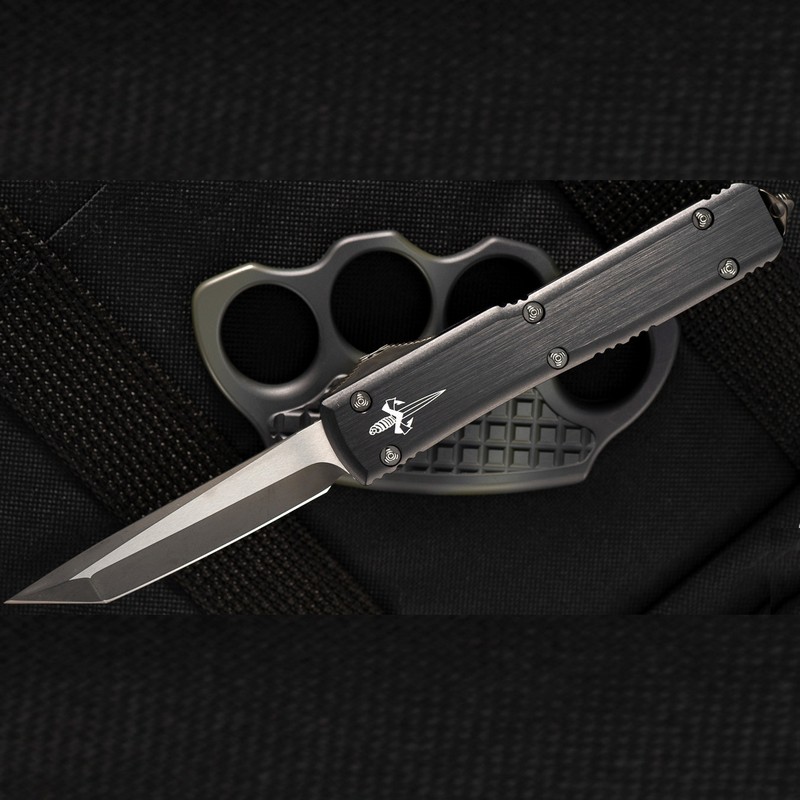 Автоматический фронтальный выкидной нож Marfione Custom Ultratech, Chisel Grind 2-Tone DLC Apocalyptic, титановая фурнитура, DLC клинок танто-чизел