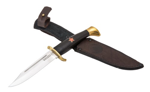 нож разведчика «НР-40» сталь кованая 95х18 - рукоять черный граб вставка «красная звезда СССР'