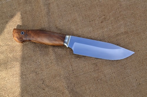 Нож Аскет - сталь D2, мельхиоровое литьё, фибра, корень ореха.